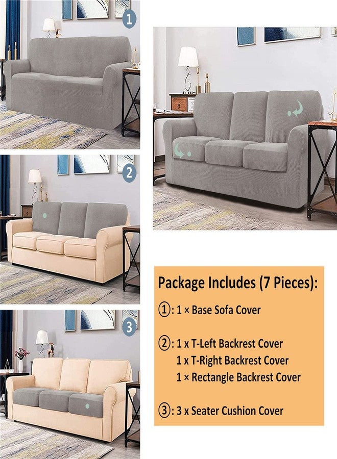 LINGERIN 7 Piece Stretch Sofa Covers for 1Base Cover 3 Cushion Couch Cover and 3 Backrest Cover for Living Room Furniture Slipcovers Thicker Jacquard Fabric (Taupe) - Image 4
